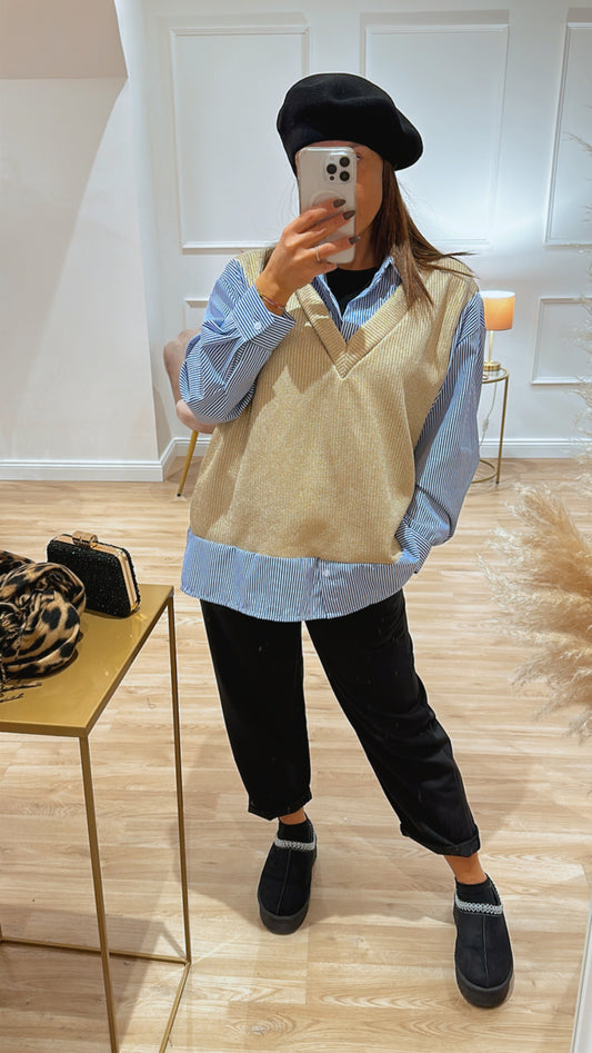 Oversized shirt with metallic vest